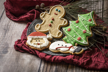 Christmas cookies on wooden table