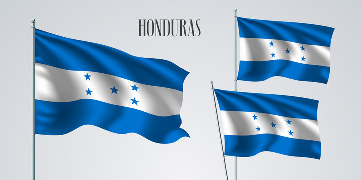 Honduras waving flag set of vector illustration
