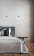 The minimal bedroom and concrete wall texture interior design / 3D rendering 