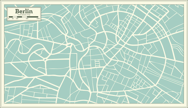 Berlin Germany Map in Retro Style.