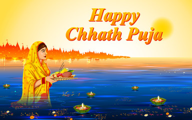 Happy Chhath Puja Holiday background for Sun festival of India