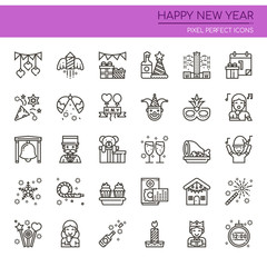 Fototapeta premium Happy New Year Elements , Thin Line and Pixel Perfect Icons.
