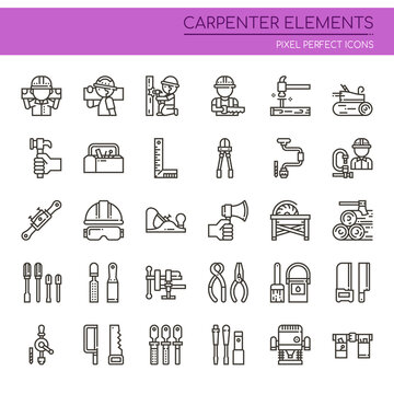 Carpenter Elements , Thin Line and Pixel Perfect Icons.