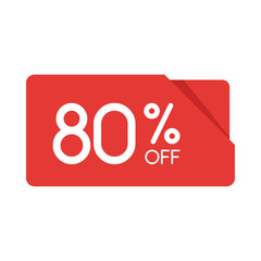 Special offer sale red rectangle origami tag. Discount 80 percent offer price label, symbol for advertising campaign in retail, sale promo marketing, Isolated vector illustration
