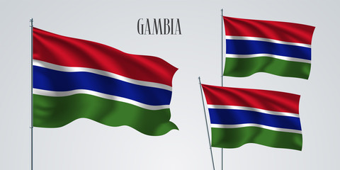 Gambia waving flag set of vector illustration