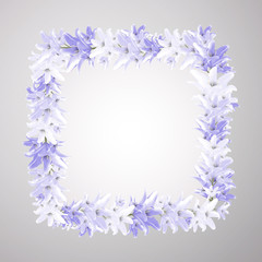 Floral background for anniversary or wedding. Frame decorated with blue flowers of Lily.