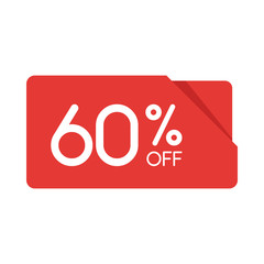 Special offer sale red rectangle origami tag. Discount 60 percent offer price label, symbol for advertising campaign in retail, sale promo marketing, Isolated vector illustration