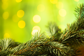 Fototapeta na wymiar Christmas fir tree with decoration on wooden board