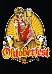 happy girl of oktoberfest presenting the beer