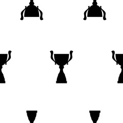 Winner trophy cup seamless pattern. Black simple silhouette texture. Championship prize for first place. Vector illustration.
