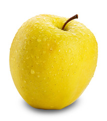 Apple with water drop and leaf isolate