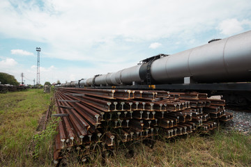 Fototapeta na wymiar Railway wagon oil tanks standing in railway station 