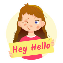 Girl holding Hey Hello poster-Wink