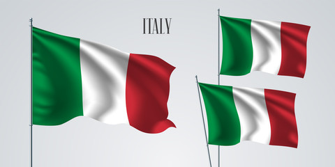 Italy waving flag set of vector illustration