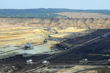 excavators and heavy machinery open pit coal mine Kostolac Serbia