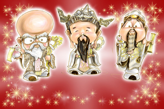 Chinese Senior tree man Hok Lok Siew Cartoon character design cute card