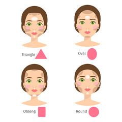 Set of different woman face types vector illustration character shapes girl makeup beautiful female
