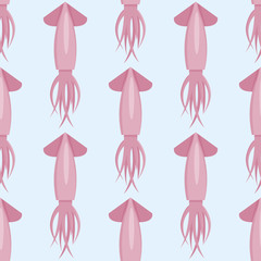Squid color design flat tentacles background creature floating in water seamless pattern vector illustration