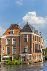 Old houses at a canal in the center of Leiden