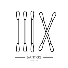 Swabs, ear sticks in flat line style on white background. Medical tools, hygiene objects.