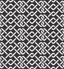 Monochrome seamless pattern of intertwined stripes. Abstract repeatable background.