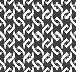 Monochrome seamless pattern of intertwined stripes. Abstract repeatable background.