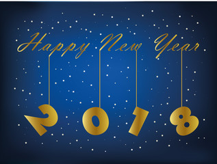 2018 Happy new year card with gold text and blue background