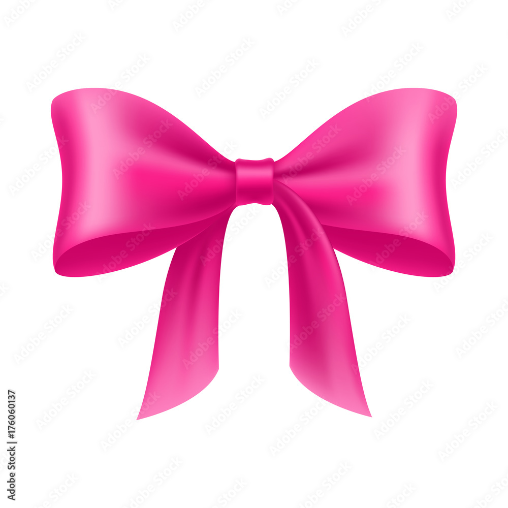 Wall mural Pink bow cartoon isolated. Pink bow realistic on a white background isolated for designers and illustrators. Bow-knot in the form of a vector illustration