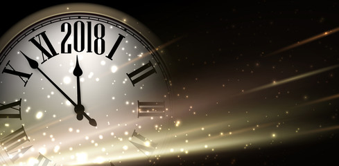Fototapeta na wymiar Golden 2018 New Year clock background.