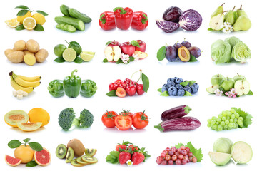 Obst und Gemüse Früchte Apfel Kraut Zitrone Tomaten Farben Collage Freisteller freigestellt...