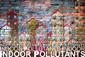 Fototapeta premium Indoor air pollutants against a buildings background - concetp image with copy space
