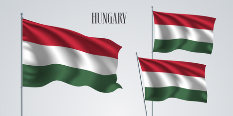 Hungary waving flag set of vector illustration