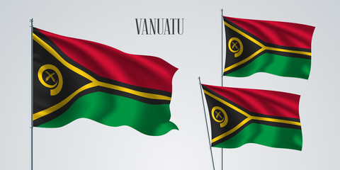 Vanuatu waving flag set of vector illustration