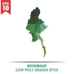 myanmar map on low poly color palette