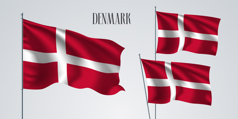 Denmark waving flag set of vector illustration