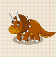 leaf of a notebook, drawing of a dinosaur, isolated