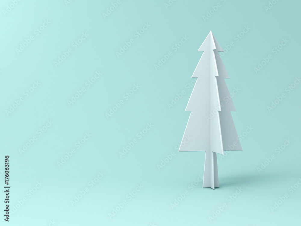 Poster christmas tree on light green pastel color background for christmas decoration with blank space . 3d