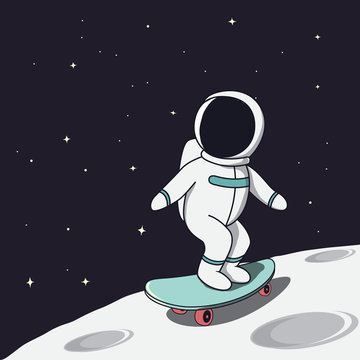Skateboarder astronaut riding on skateboard