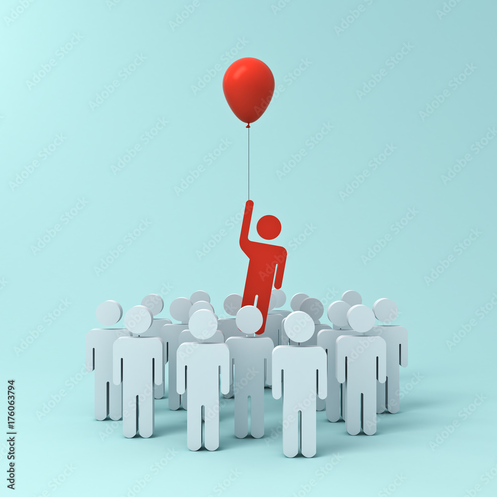 Leinwandbilder stand out from the crowd and different creative idea concept , one man flying away from other people