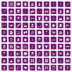 100 fit body icons set grunge purple