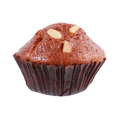 banana cupcake with almond isolated on white