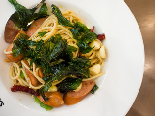 Stir Fried Spaghetti with Chili, Thai style