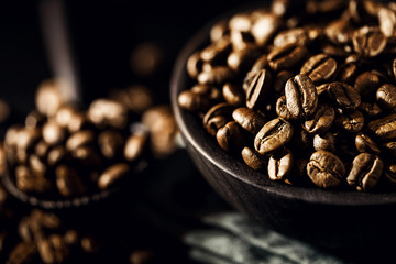 Closeup of coffee beans in bowl