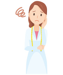 Illustration in which a female nutritionist is in trouble - upper body