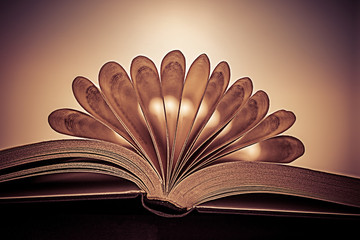 Composition with open vintage old books, diary. Back to school and Education background concept