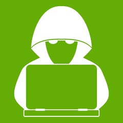 Computer hacker with laptop icon green