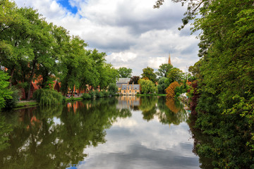 The view of the beautiful historic town of Bruges.
