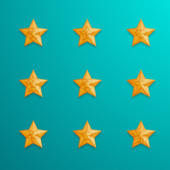 Obraz premium Christmas star symbol gold color with pattern and shadow set illustration isolated on green gradient background