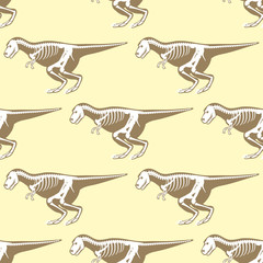 Fototapeta na wymiar Dinosaurs skeletons silhouettes seamless pattern fossil bone tyrannosaurus prehistoric animal dino bone vector flat illustration.