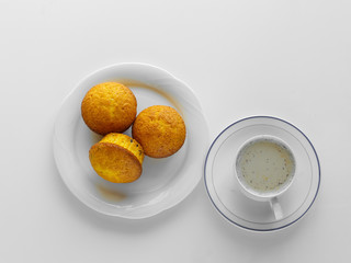 Plumcake, muffins, coffe, tea, breakfast